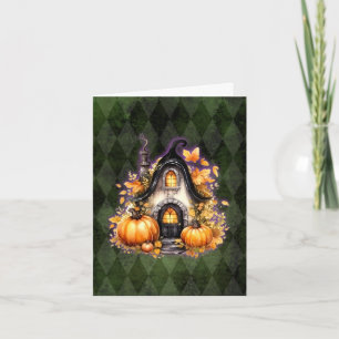 Cartão Algodão Gótico de Queda de Halloween Verde Argyle