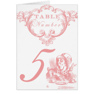 Cartão Alice cor-de-rosa em números da mesa do casamento