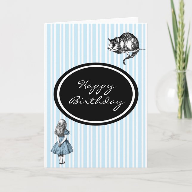 Cartão Alice in Wonderland Blue Stripe Birthday Card (Frente)