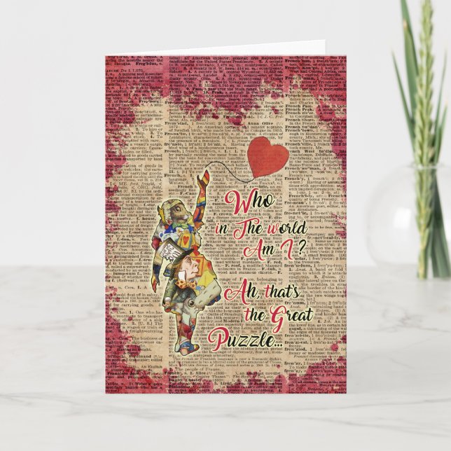 Cartão Alice,Mad Hatter &Rabbit Vintage Collage Quote (Frente)