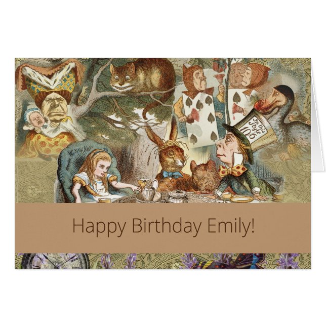 Cartão Alice no País das Maravilhas dos Convidados do Tea (Frente Horizontal)