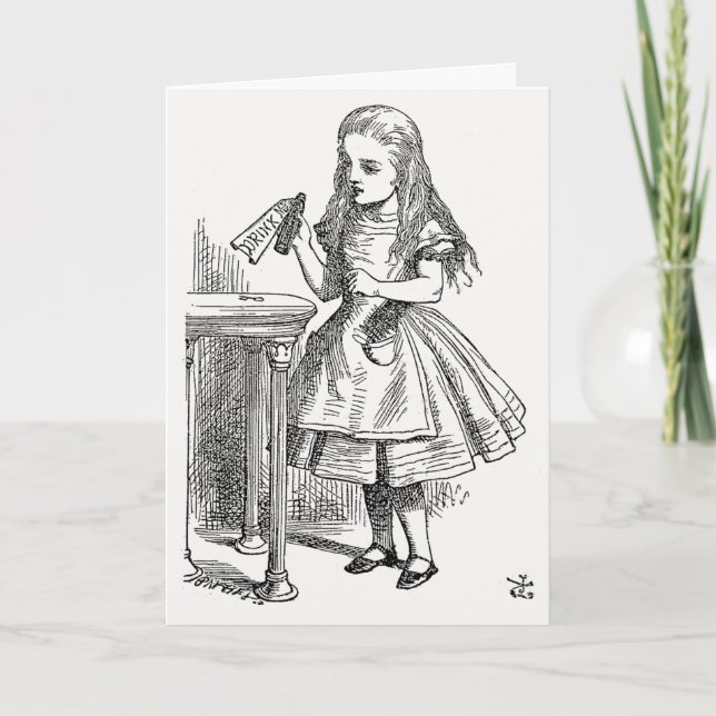 Cartão Alice no País das Maravilhas, segurando a garrafa  (Frente)