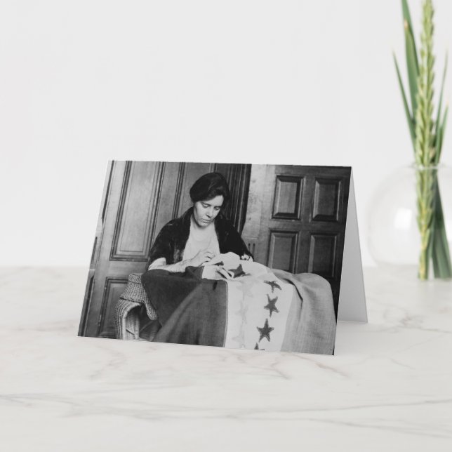 Cartão Alice Paul, Sewing Suffrage Flag, 1910 (Frente)