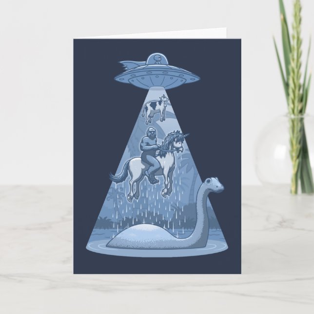 Cartão Alien, Bigfoot, Unicorn, Nessie (Frente)