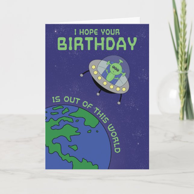 Cartão Alien Birthday Card UFO Planet Earth (Frente)