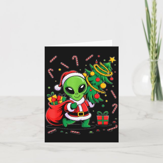 Cartão Alien Christmas Tree Lights Xmas Funny Alien  (Frente)