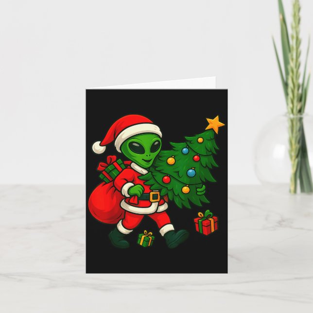 Cartão Alien Christmas Tree Xmas Lights Funny Holiday Men (Frente)