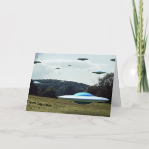 Cartão Alien Invasion of Flying Saucers Greeting Card
