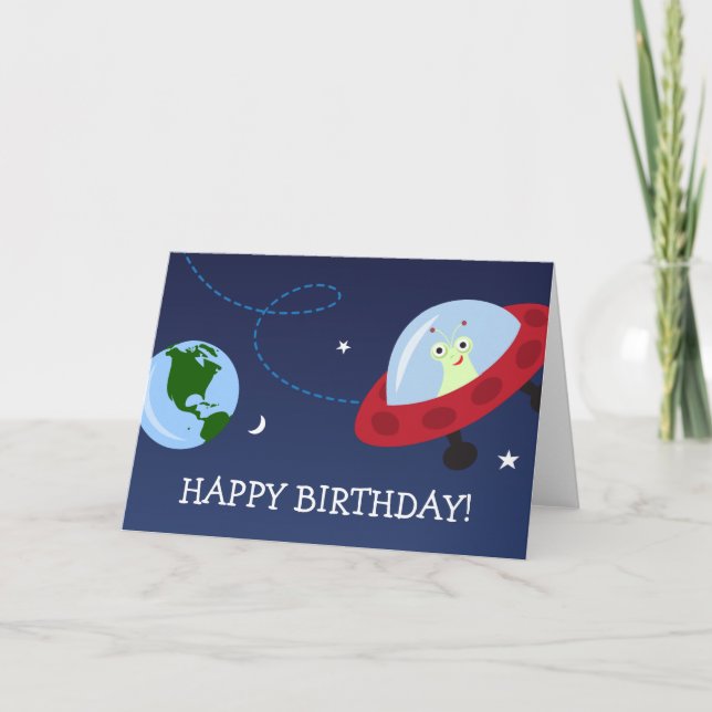 Cartão Alienígena de desenho animado com espaçonave Cartã (Frente)
