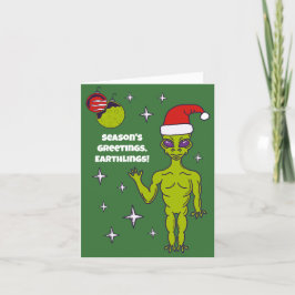 Cartão Alienígena espacial num Natal Personalizado