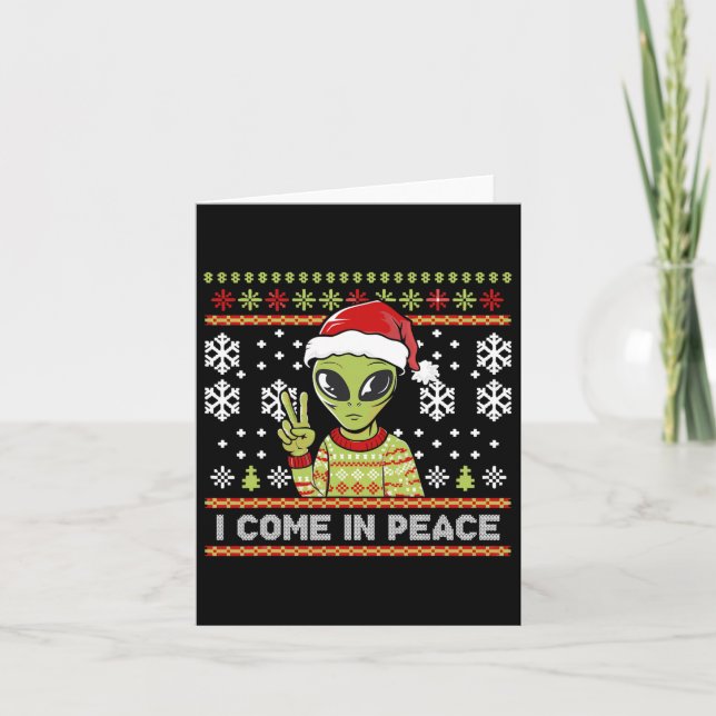 Cartão Alienígena Feliz Natal Eu Vim Em Paz (Frente)