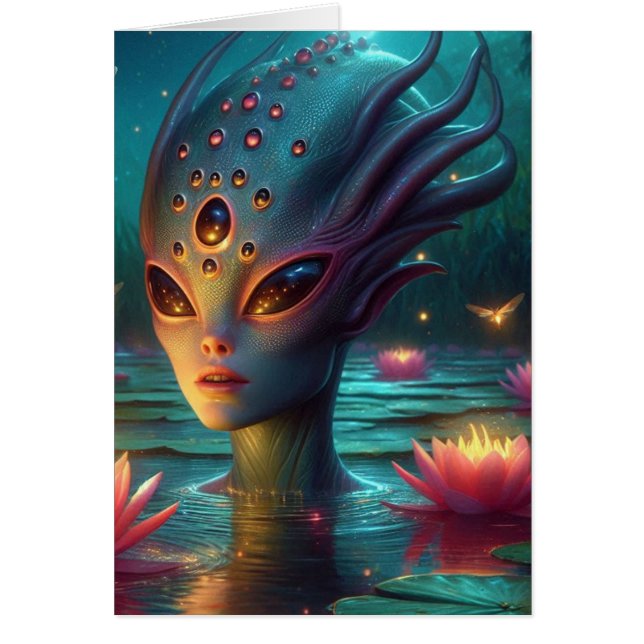 Cartão Alienígena Nadadora Todas as Ocasiões (Frente)