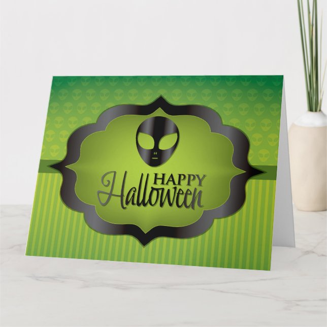 Cartão Alienígena verde Halloween (Frente)