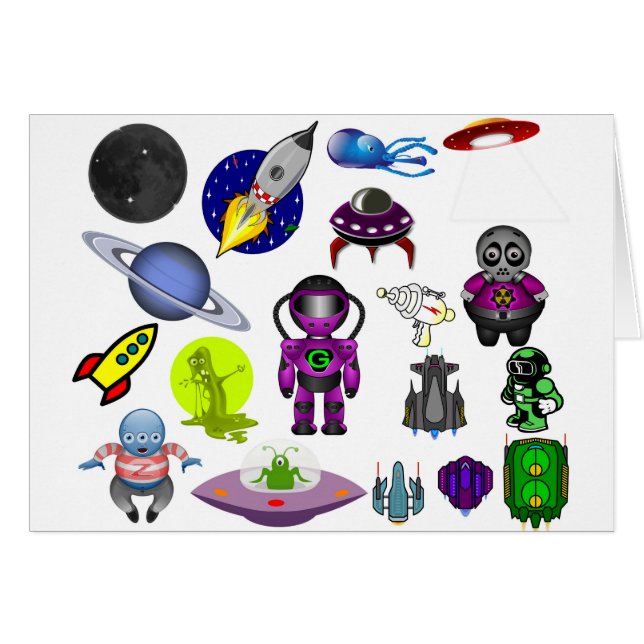 Cartão aliens de clipe de espaço artesanato (Frente Horizontal)