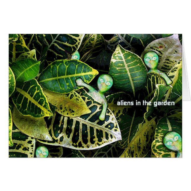 Cartão aliens no jardim! (Frente Horizontal)