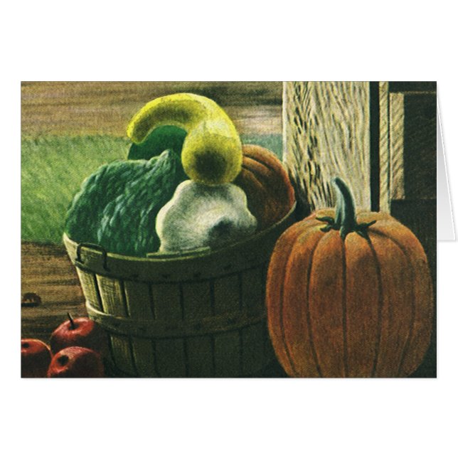 Cartão Alimentos Vintage, Abobrinha de Inverno, Abóbora e (Frente Horizontal)