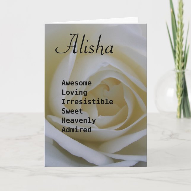 Cartão Alisha white rose name poem greeting card (Frente)