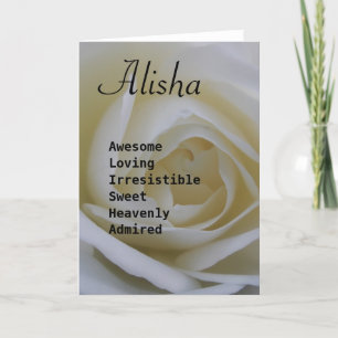 Cartão Alisha white rose name poem greeting card