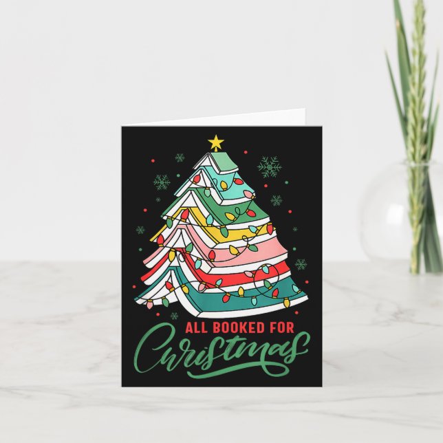 Cartão All Booked For Christmas Book Xmas Tree Lights Rea (Frente)