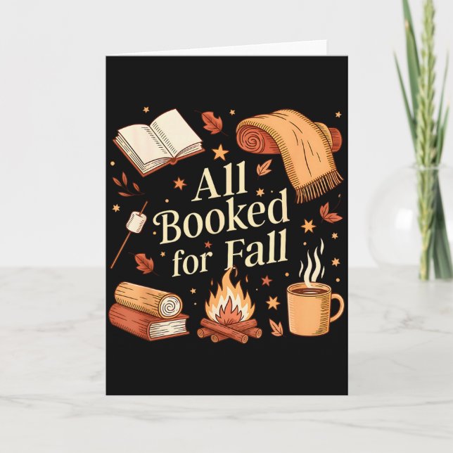 Cartão All Booked For Fall Books Coffee Fall Leaves Pumpk (Frente)