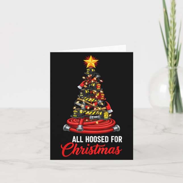 Cartão All Hoosed Christmas Firefighter Tree Shirt, Firem (Frente)