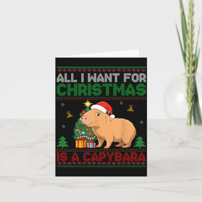 Cartão All I Want For Christmas Is A Capybara Ugly Sweate (Frente)
