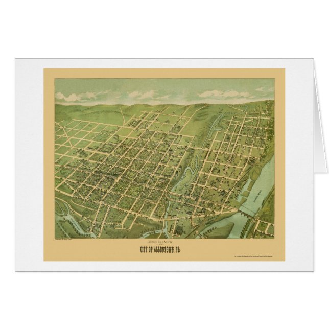 Cartão Allentown, mapa panorâmico do PA - 1879 (Frente Horizontal)