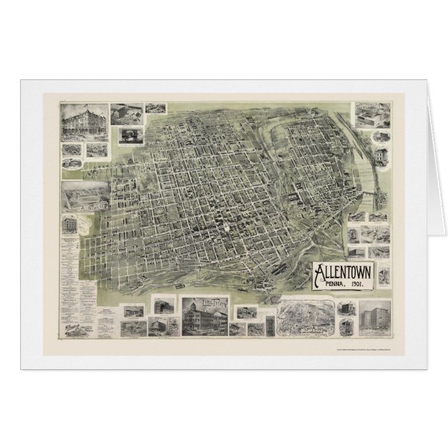 Cartão Allentown, mapa panorâmico do PA - 1901 (Frente Horizontal)