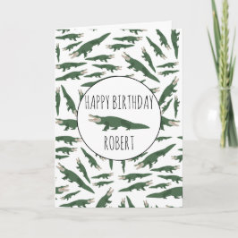 Cartão Alligator Crocodile Pattern Custom Name Birthday