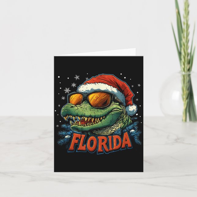 Cartão Alligator Santa Funny Florida Holiday Christmas Xm (Frente)