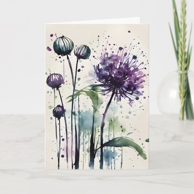 Cartão Allium - Flores em aquarela (Frente)