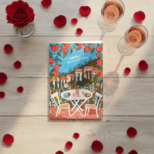 Cartão Almoço com uma visão de Gouache do campo