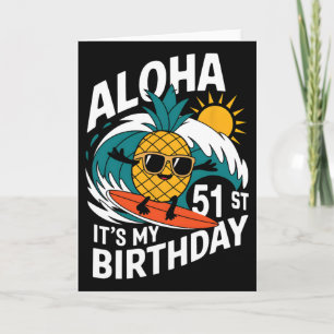 Cartão Aloha 51º Aniversário Havaí Abacaxi Surf Tropical
