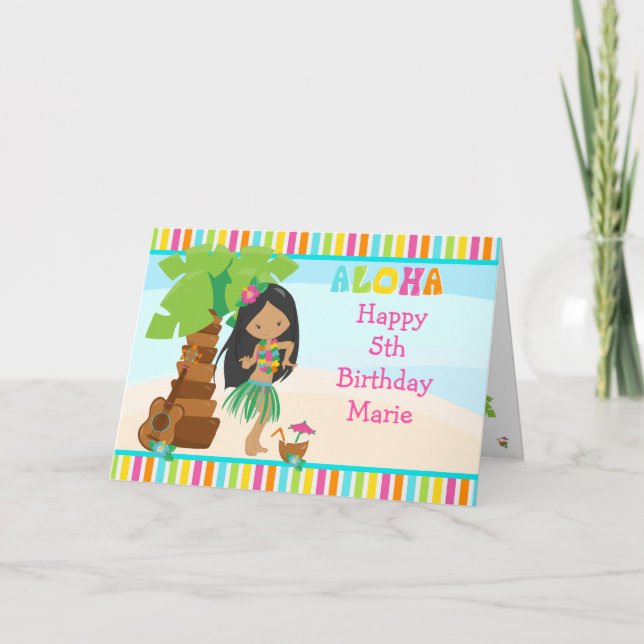 Cartão Aloha African American Girl Birthday (Frente)