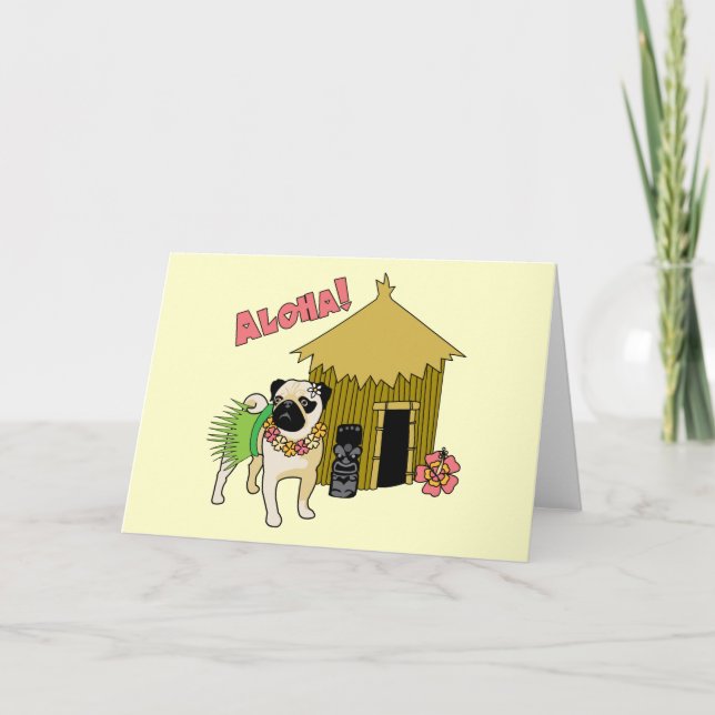 Cartão Aloha! Hawaiian Pug Greeting Cards (Frente)