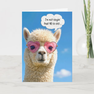 Cartão Alpaca de Aniversário de 40 anos com Óculos de Sol