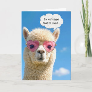 Cartão Alpaca de Aniversário de 70 anos com Óculos em For