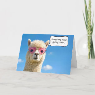Cartão Alpaca de Aniversário Envelhecendo com Óculos