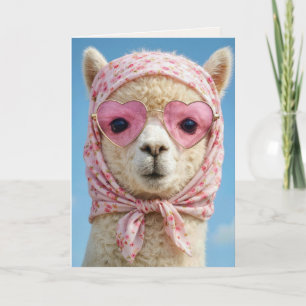 Cartão Alpaca de Aniversário Usando Lenço no Cabeça e Ócu