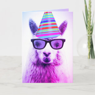 Cartão Alpaca em Óculos e Chapéu do Partido, Aniversár
