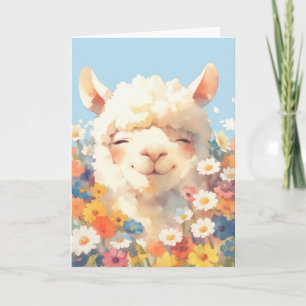 Cartão Alpaca Escondendo em Flores