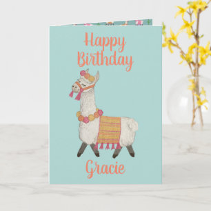 Cartão Alpaca personalized name Birthday Card