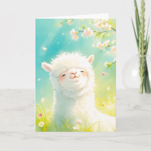 Cartão Alpaca se Deliciando nos Florescentes Florais