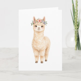 Cartão Alpaca Usando uma Coroa de Flores