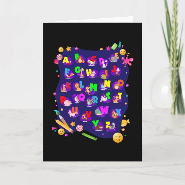 Cartão Alphabet Animal School Start Girls Boys (Frente)