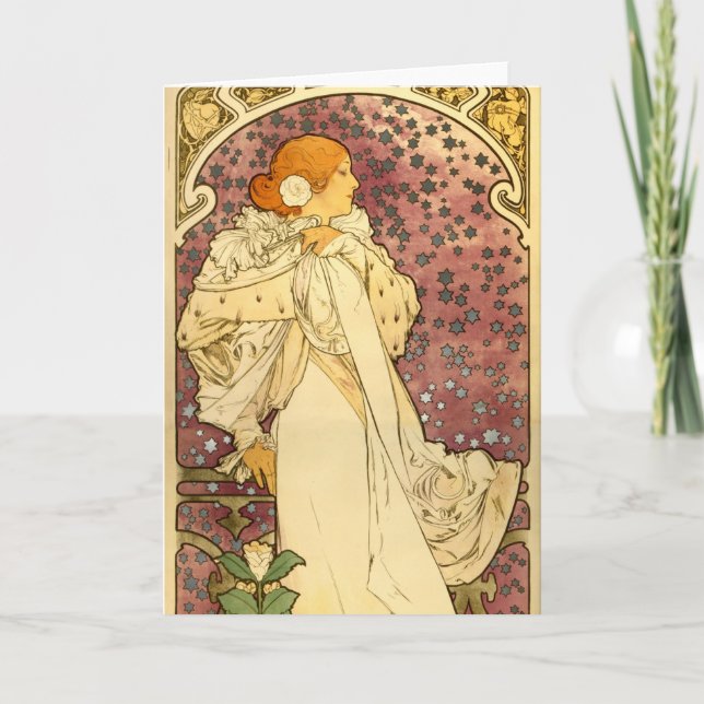 Cartão Alphonse Mucha Art Deco (Frente)