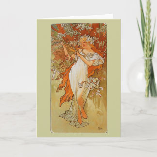 Cartão Alphonse Mucha - arte Nouveau - primavera