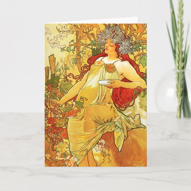 Cartão Alphonse Mucha Autumn Greeting Card (Frente)