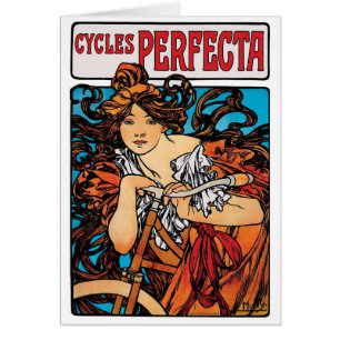 Cartão Alphonse Mucha - Cycles Perfecta Arte Novo Retrô