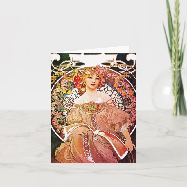 Cartão Alphonse Mucha DaydredreFloral Vintage Art Nouveau (Frente)